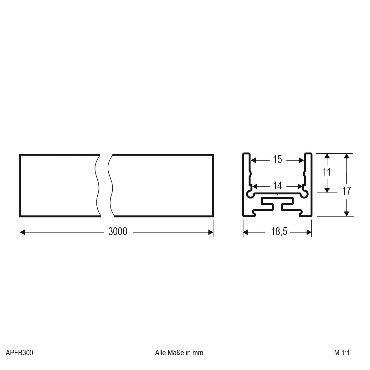 Anbauprofil sw Alu 3000x18,5x17mm