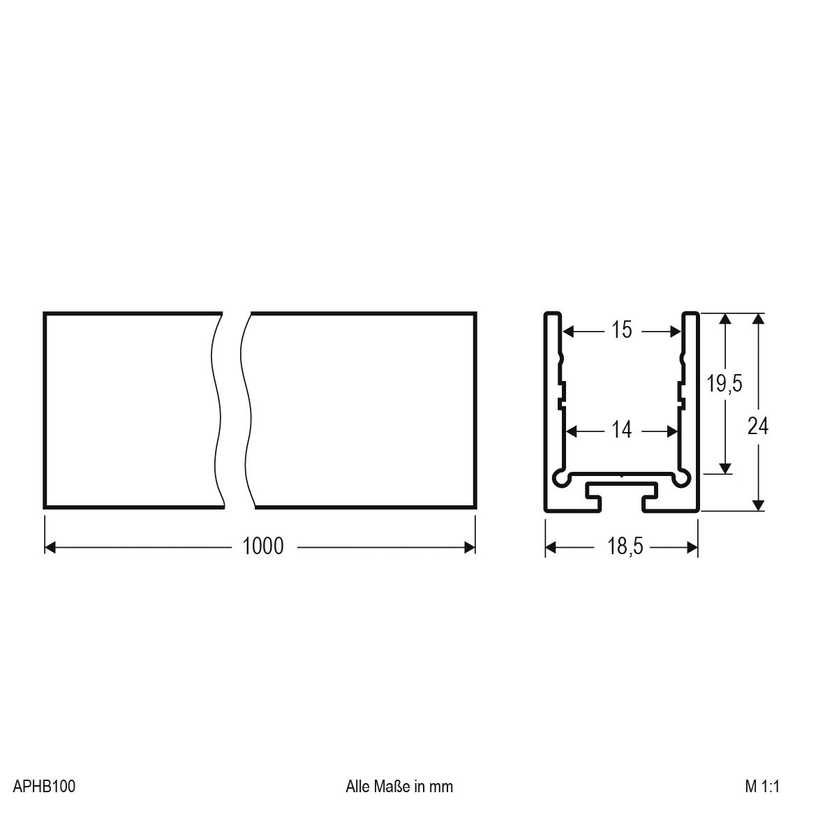 Anbauprofil sw Alu 1000x18,5x24mm