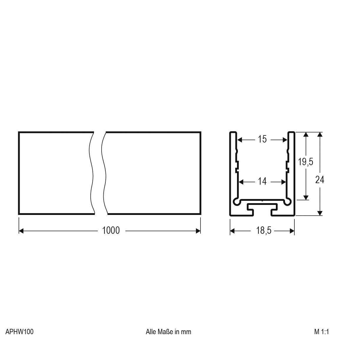 Anbauprofil ws Alu 1000x18,5x24mm