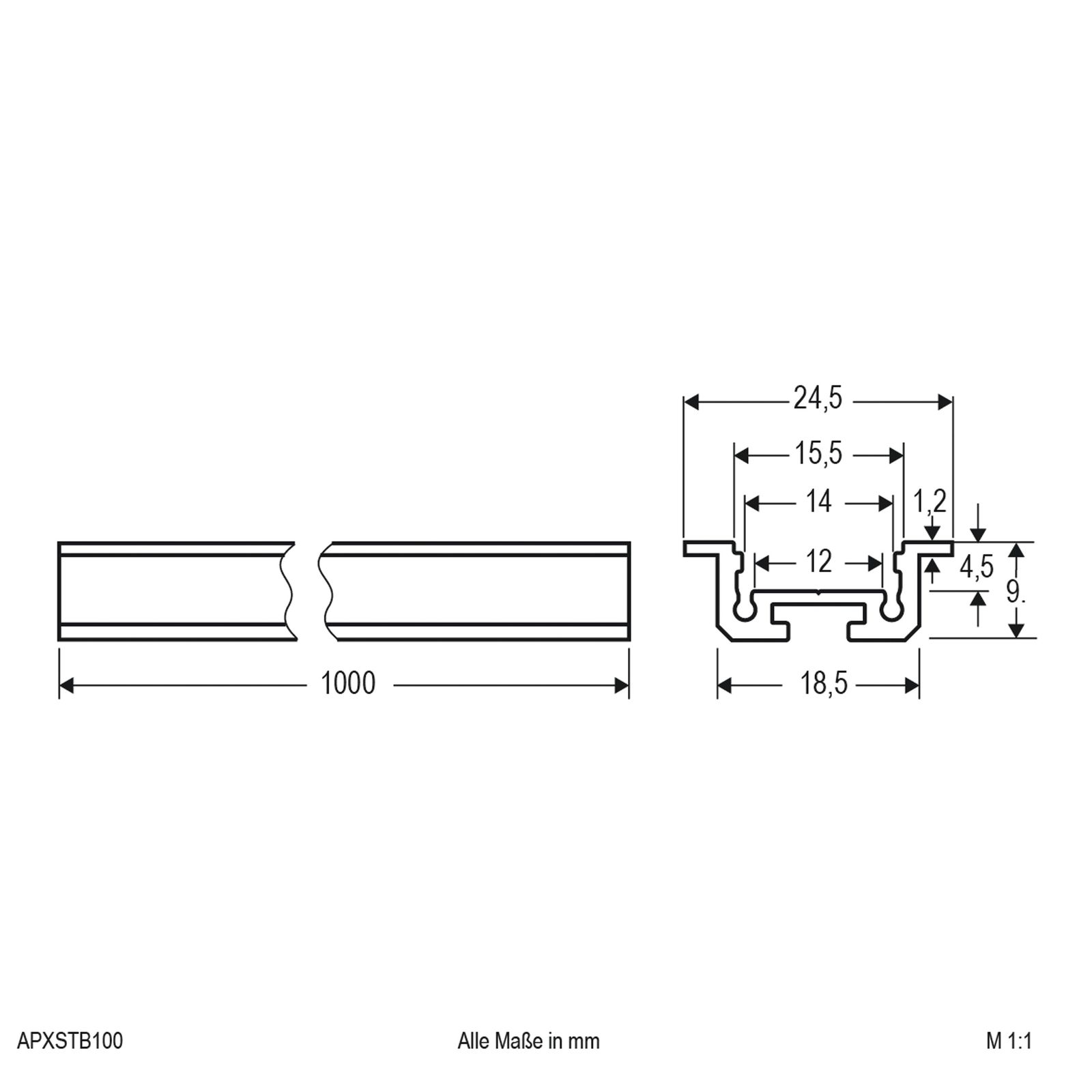 Anbauprofil sw Alu 1000x24,5x9mm