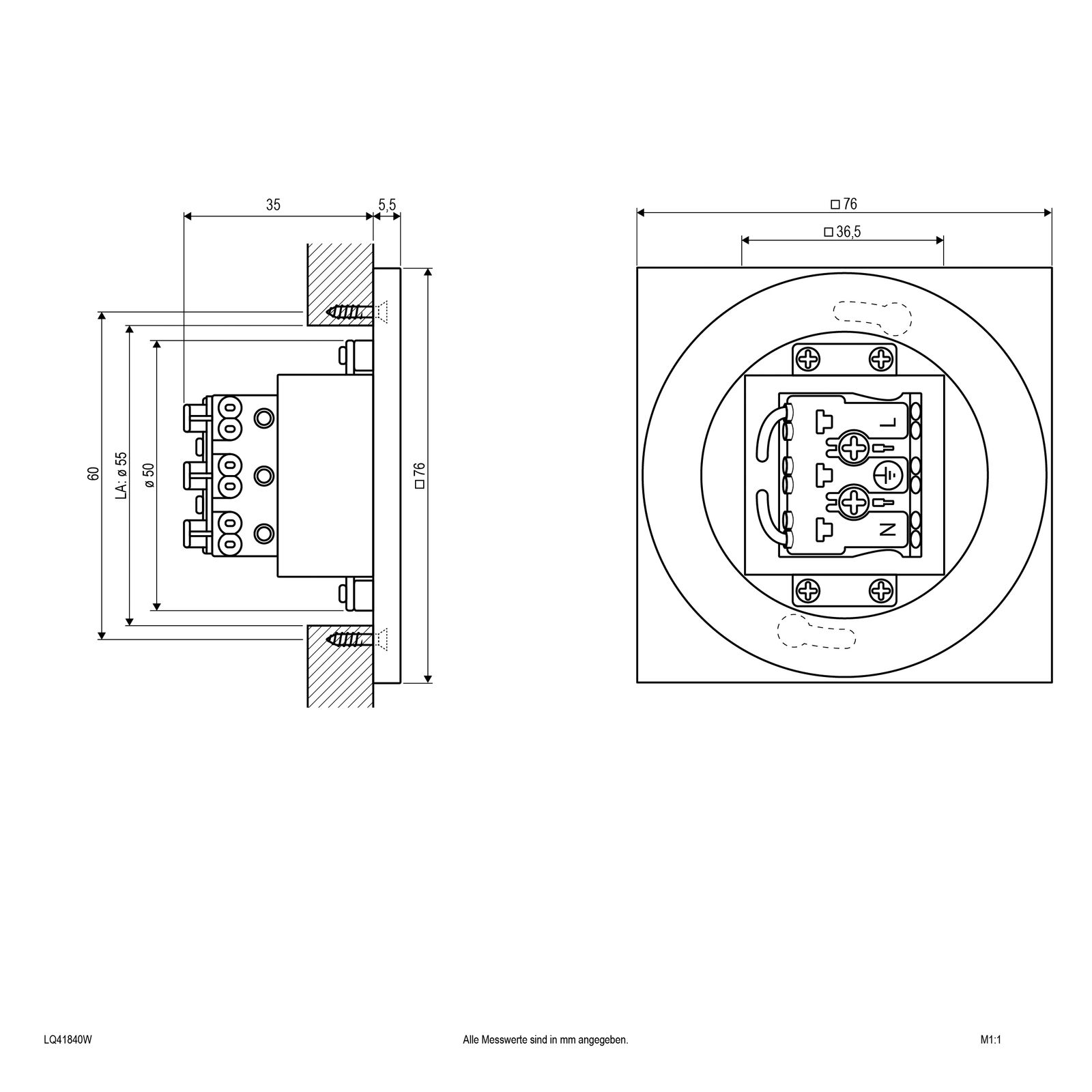 LED-Orientierungsleuchte 2W 4000K 65lm IP44 1LED Scheibe Kst_opal m.LM