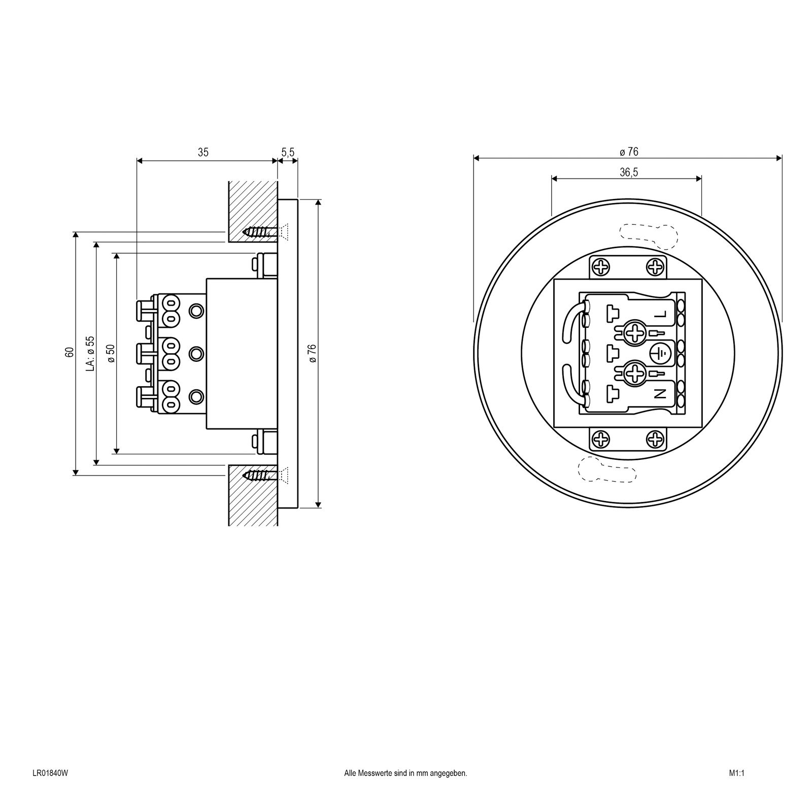 LED-Orientierungsleuchte 2W 4000K 65lm IP44 1LED Scheibe Kst_opal m.LM