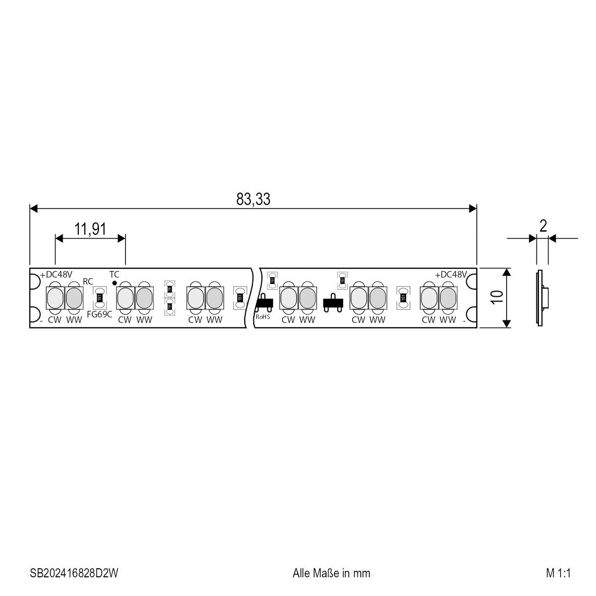 LED-Lichtband 11W/m ws 1800K 168Stk/m DC IP20 LED nicht austauschbar 5000mm 24V