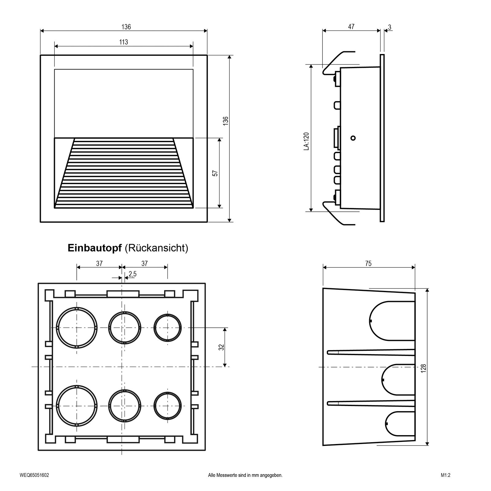 LED-Orientierungsleuchte 5W 3000K 150lm anth Konv 1LED elektr.Trafo IP65 Lamelle