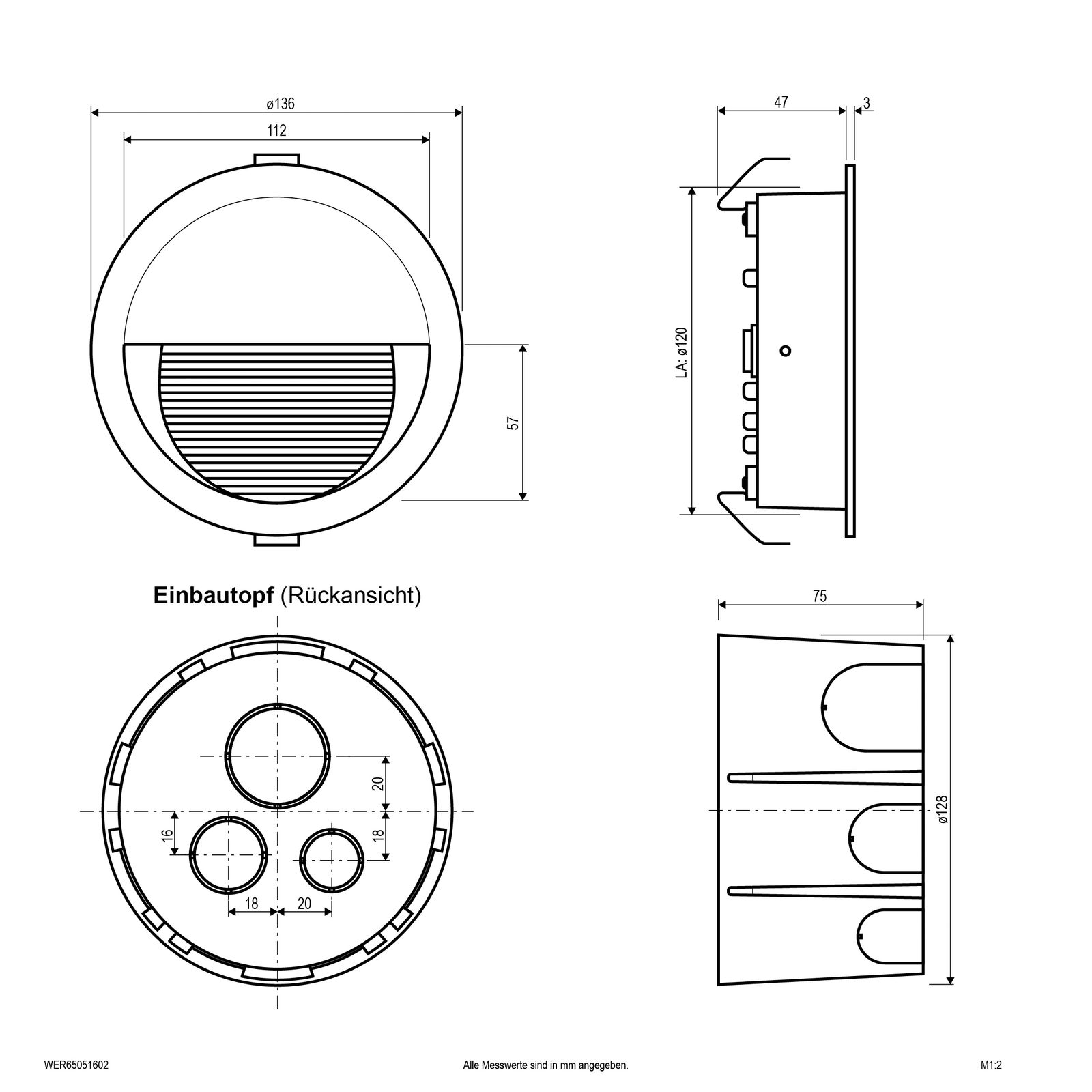 LED-Orientierungsleuchte 5W 3000K 150lm anth Konv 1LED elektr.Trafo IP65 Lamelle