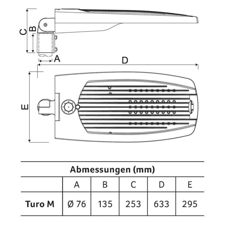 LED-Straßenleuchte 87W TURO Aufs/Ans sw 76mm 4000K 10300lm elektr.Trafo Alu IP66