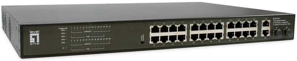 Switch 802.3 af (PoE) 26x10/100/1000Mbps 2x1Gbps/MiniGBIC