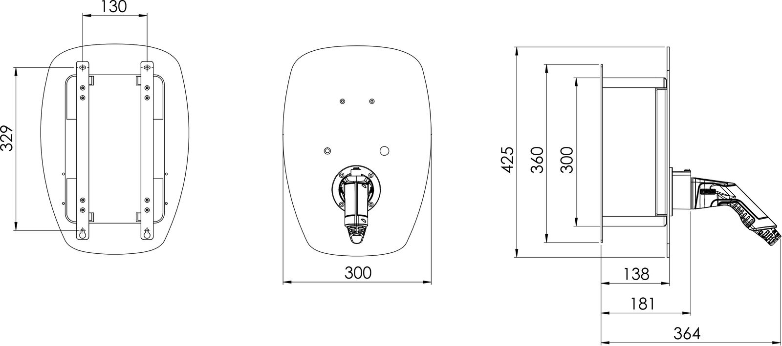 Wallbox 22kVA 3ph L5,5m 1f 22kW/Ladep IP65 300x425x181mm Wandmont Kst IK08