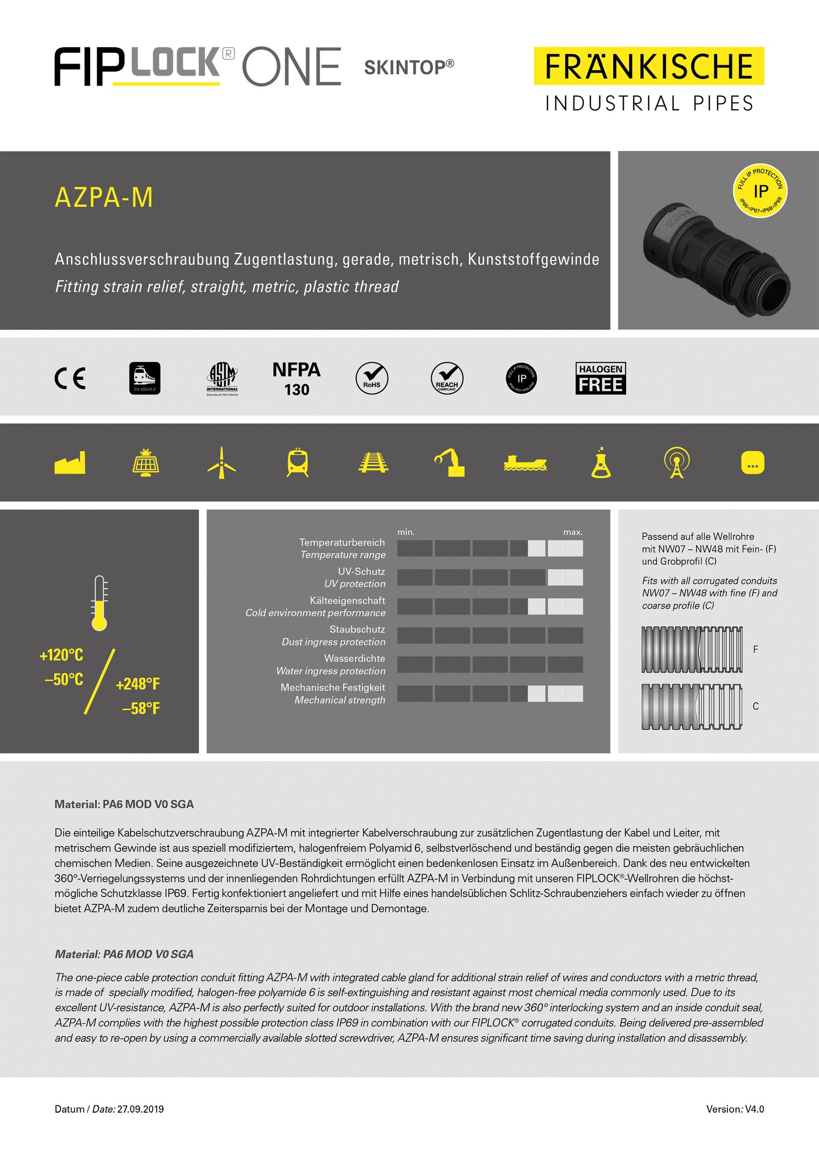 Wellrohrverschraubung PA Ø12mm M20x1,5 IP68 Polyamid (PA) M20 x 1,5 ger Gew 9mm