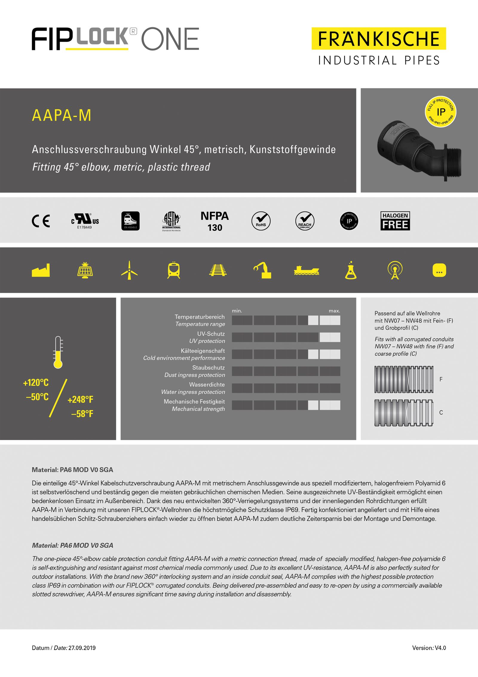 Wellrohrverschraubung PA Ø12mm M20x1,5 IP68 Polyamid (PA) M20 x 1,5 45°Wink Gew