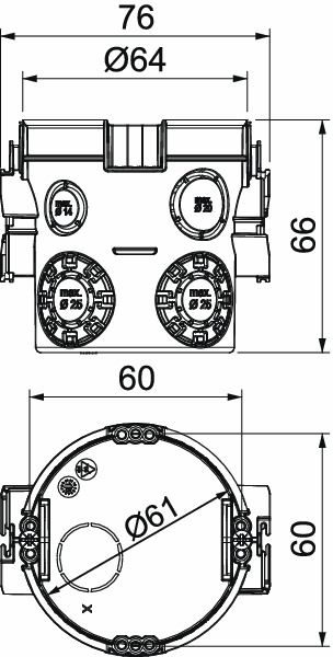 Verbindungsdose UP Ø60x66mm Kst IP30 rnd Ger/VerbDose/kast