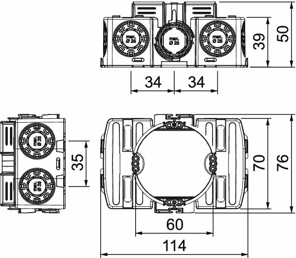Verbindungsdose UP 114x76x50mm Kst IP31 Ger/VerbDose/kast rechteck