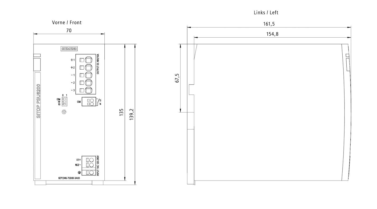 Gleichstromversorgung REG 48V 480W IP20 120-240VAC 10A f.Reiheneinb Kurzschlussf