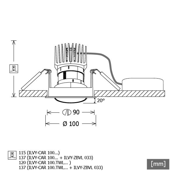 LED-Einbaustrahler 13,3W 4000K 1050lm Konv ws mt 1LED Alu IP20 RF:hochglänzend