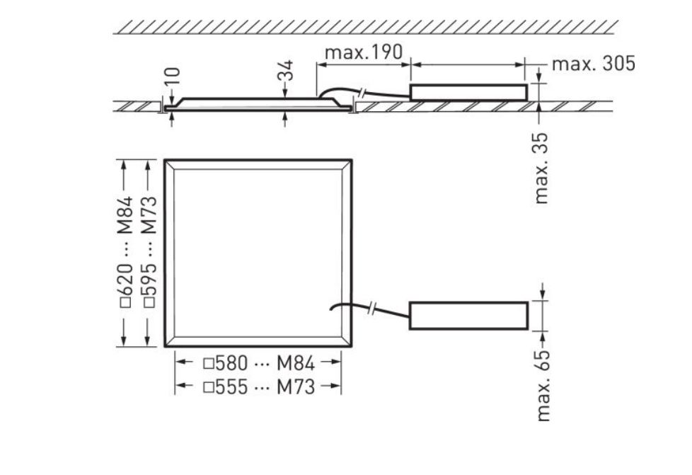 LED-Panel 620x620mm twenty3 31W 3600lm 3000-4000K ws Konv IP40
