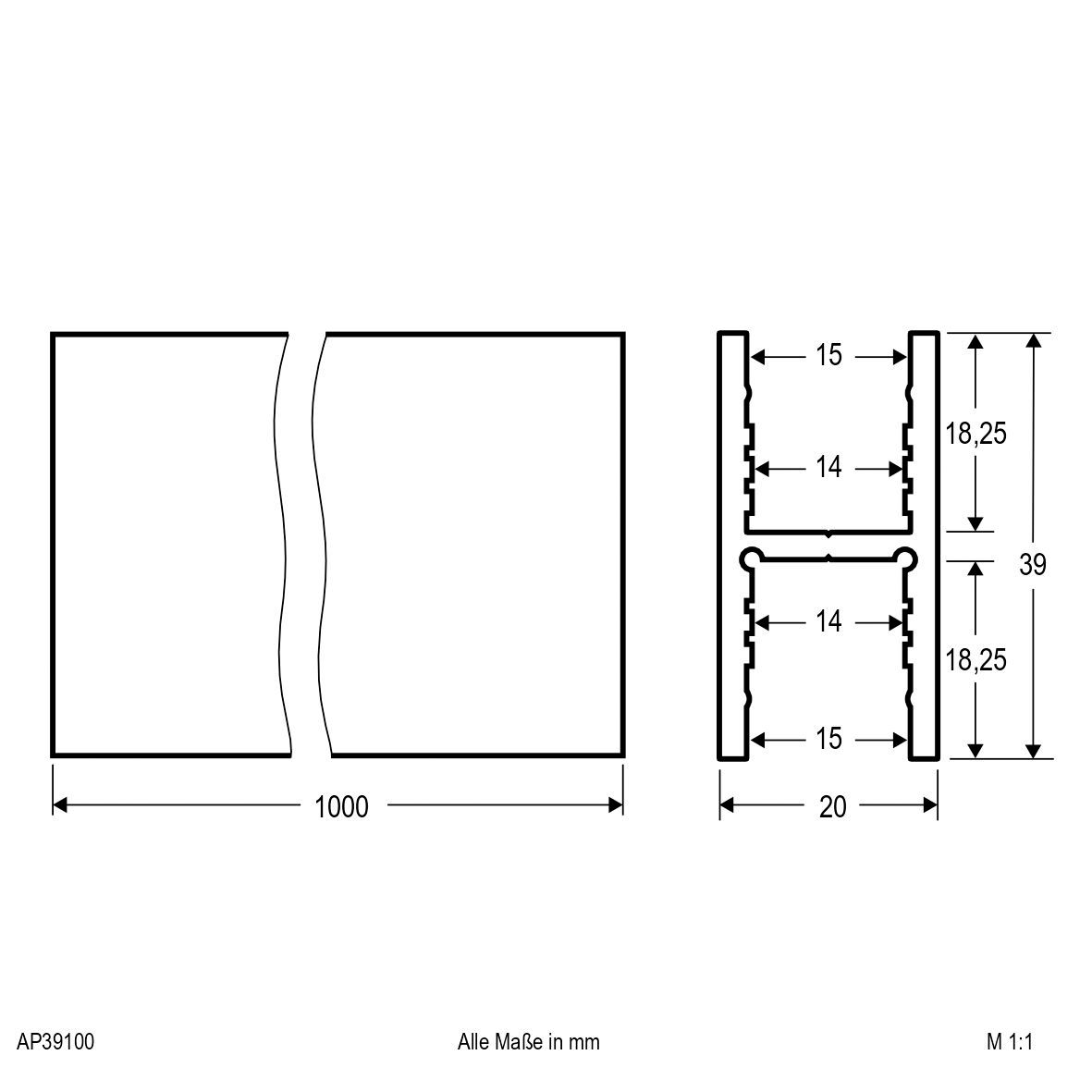 Alu-Profil alu IP20 1000x20x39mm Zubehör