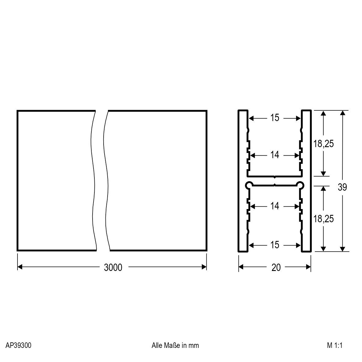 Alu-Profil alu IP20 3000x20x39mm Zubehör