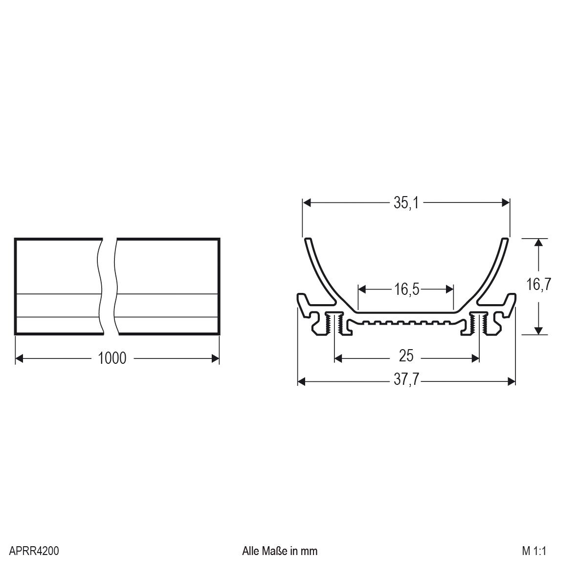 Alu-Profil alu IP20 2000x37,7x16,7mm Zubehör