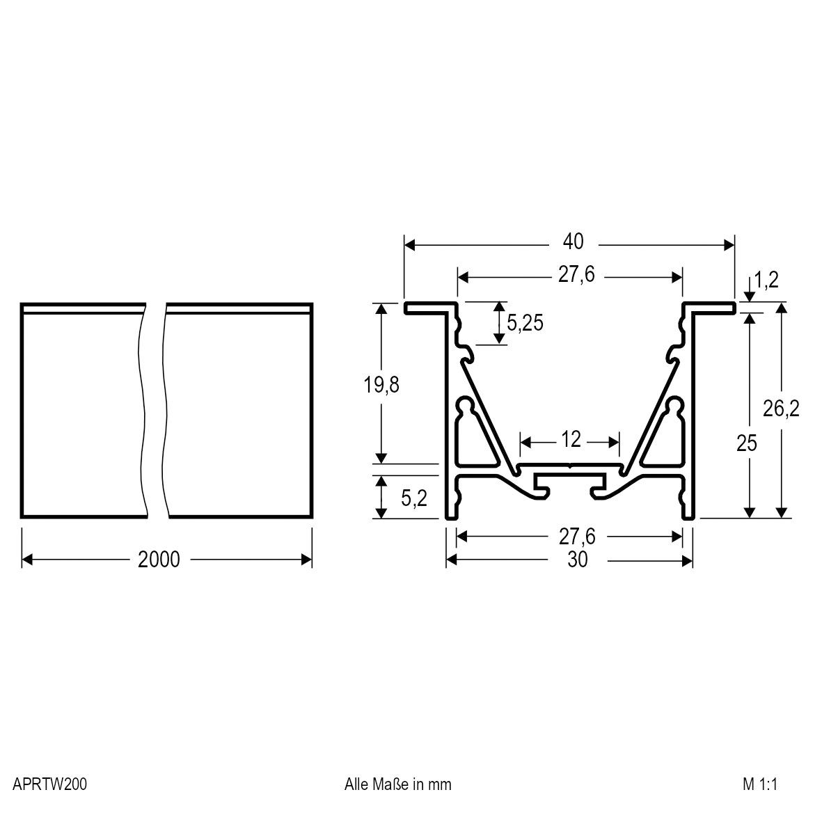 Alu-Profil ws IP20 2000x40x26,2mm Zubehör