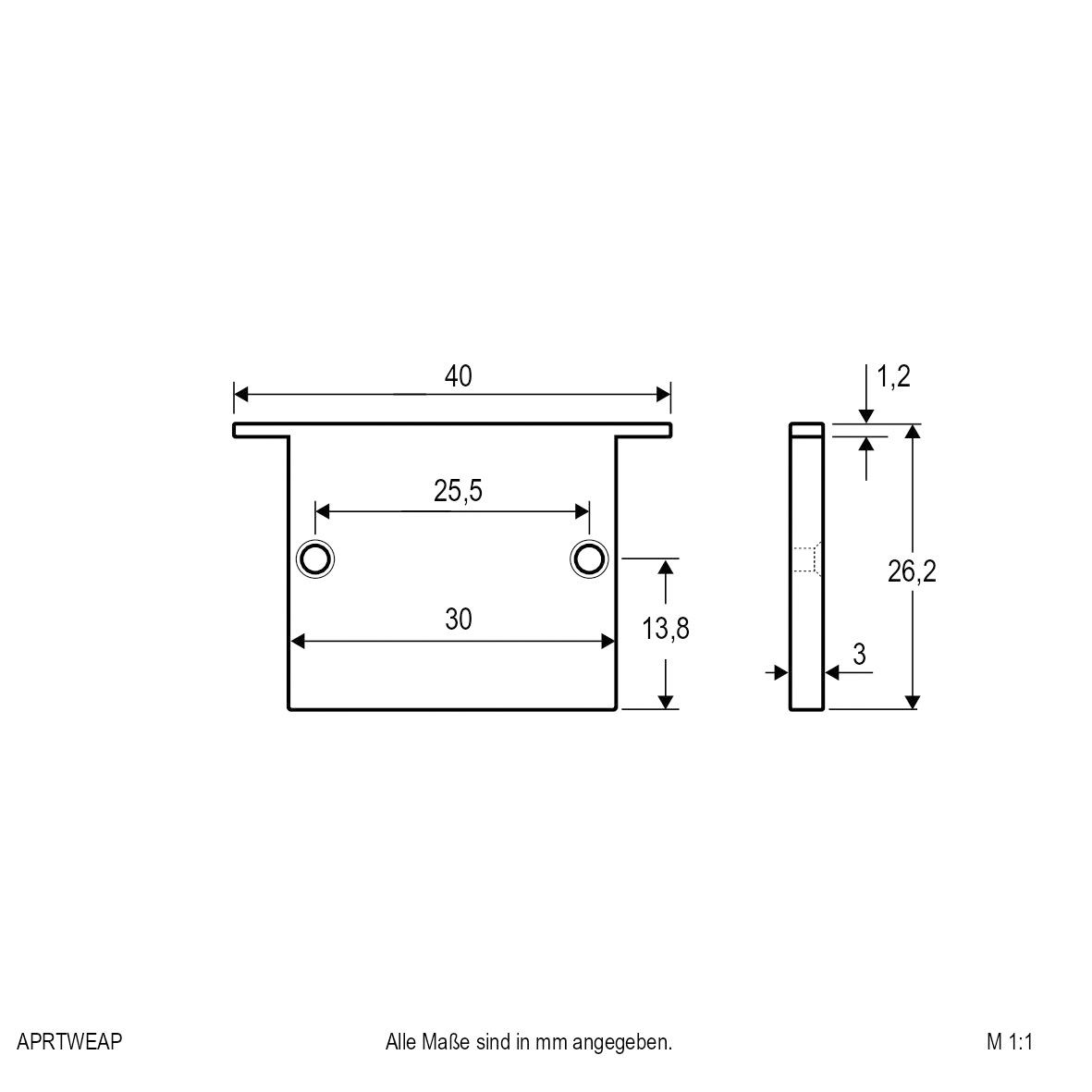 Endkappe ws Alu L3mm B40mm H26,2mm