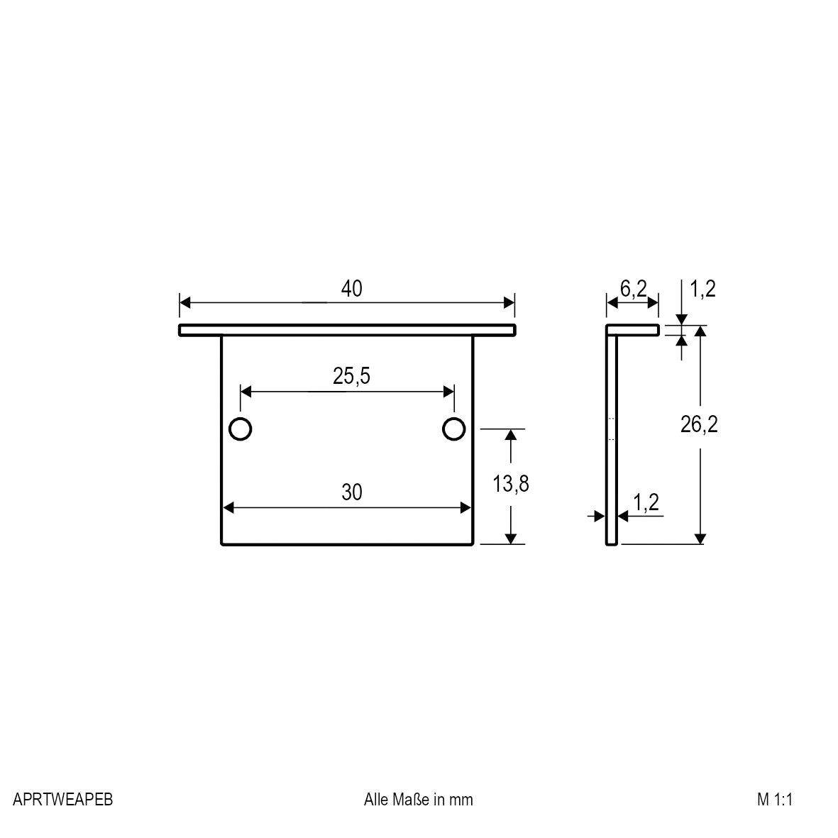 Endkappe ws Alu L6,2mm B40mm H26,2mm
