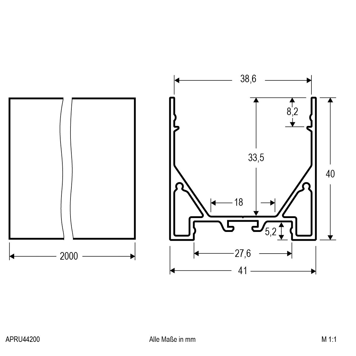 Alu-Profil alu IP20 2000x41x40mm Zubehör