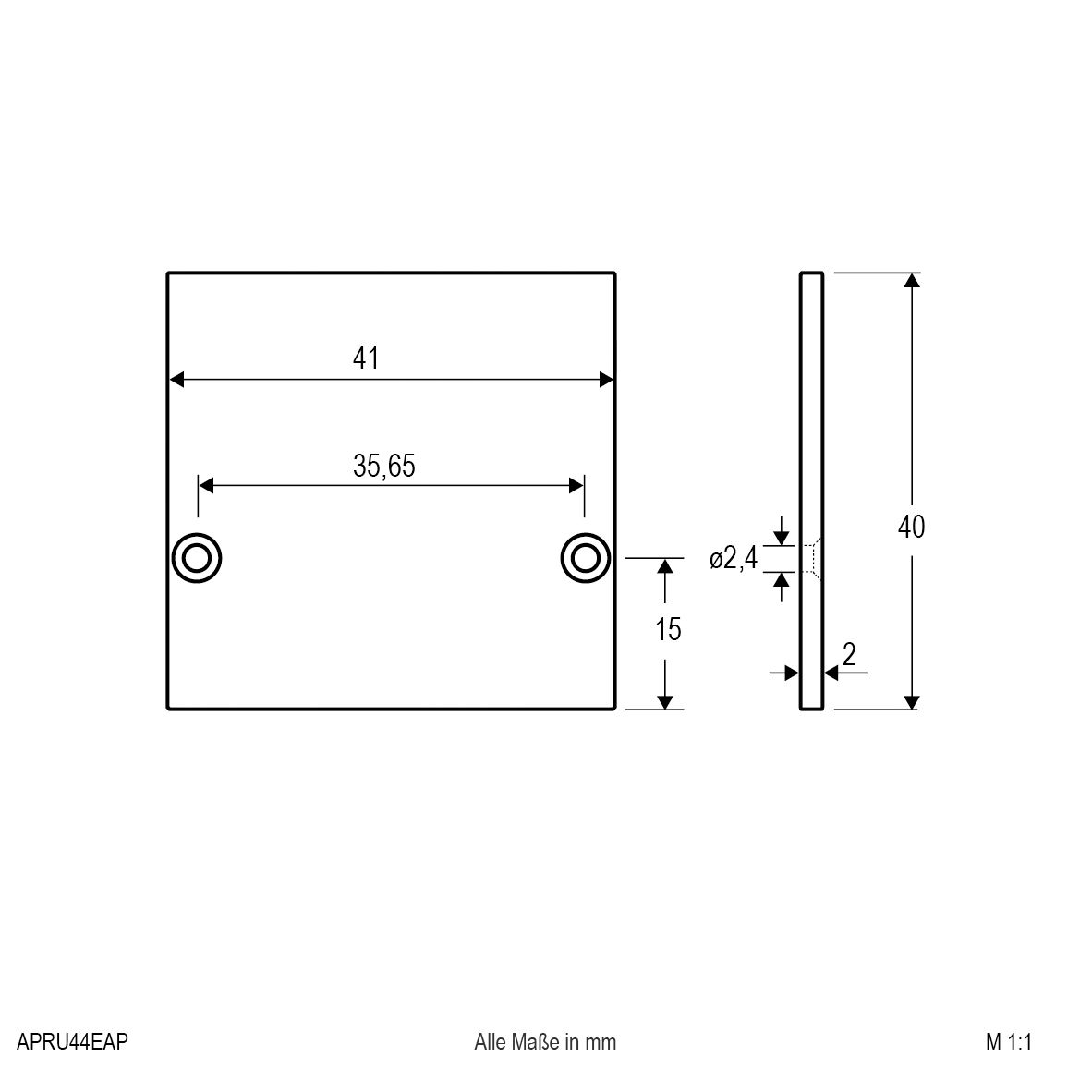Endkappe alu L3mm B41mm H40mm