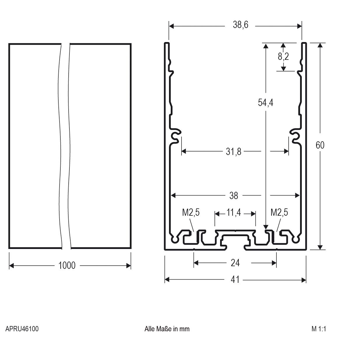 Alu-Profil alu IP20 1000x41x60mm Zubehör