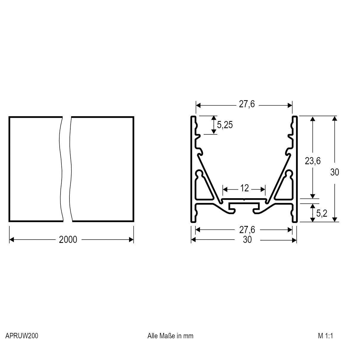 Alu-Profil ws IP20 2000x30x30mm Zubehör
