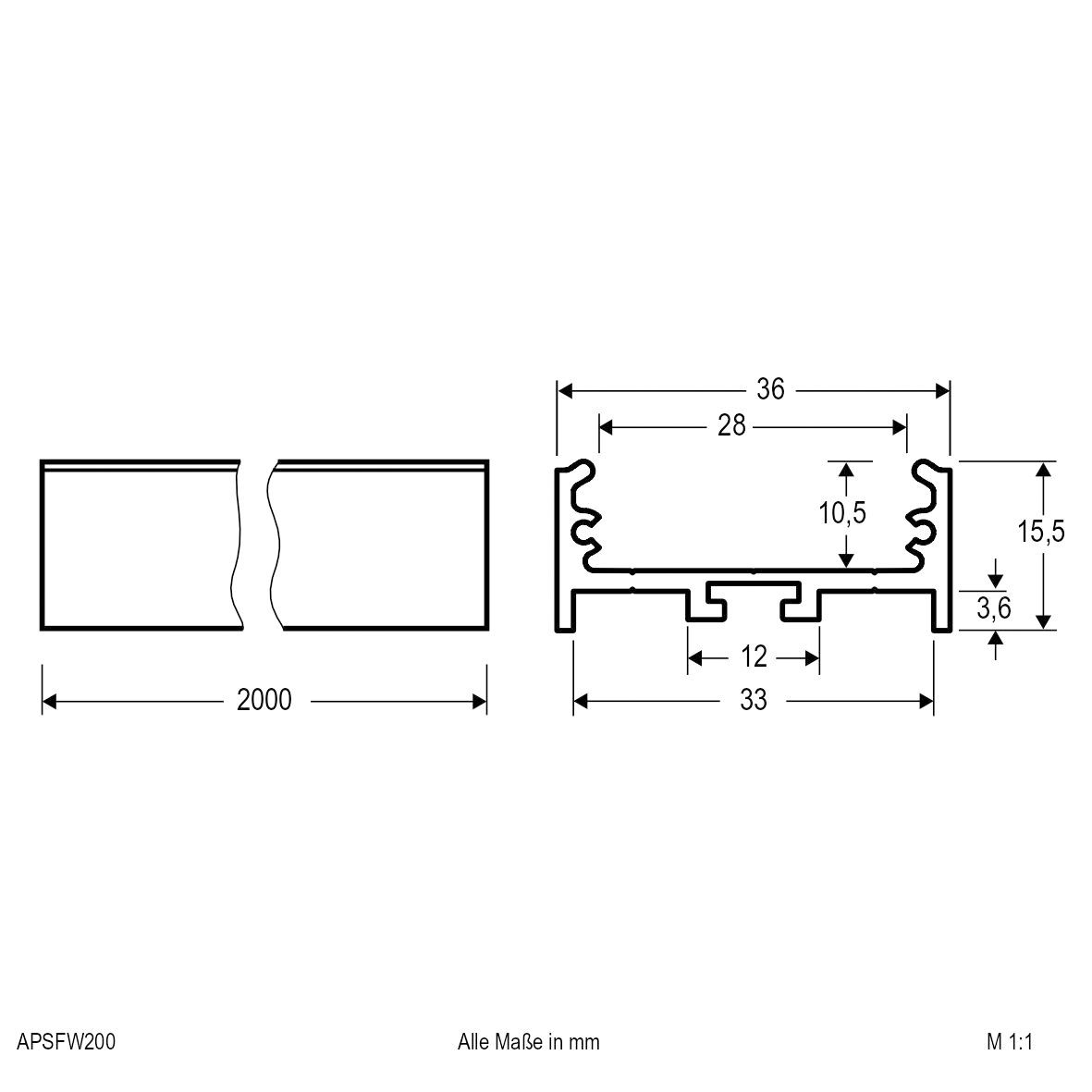Alu-Profil ws IP20 2000x36x15,5mm Zubehör