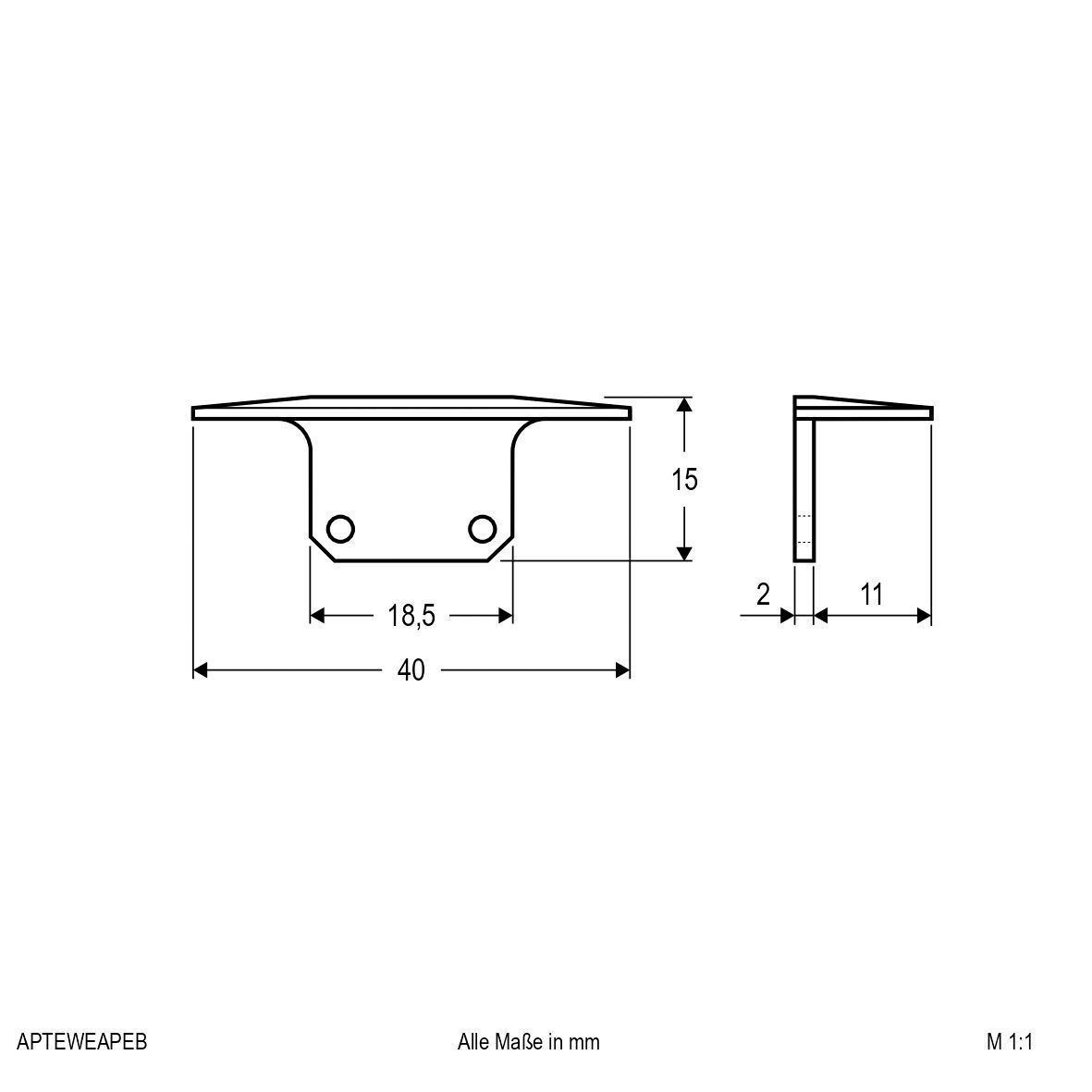 Endkappe ws Alu L13mm B40mm H15mm