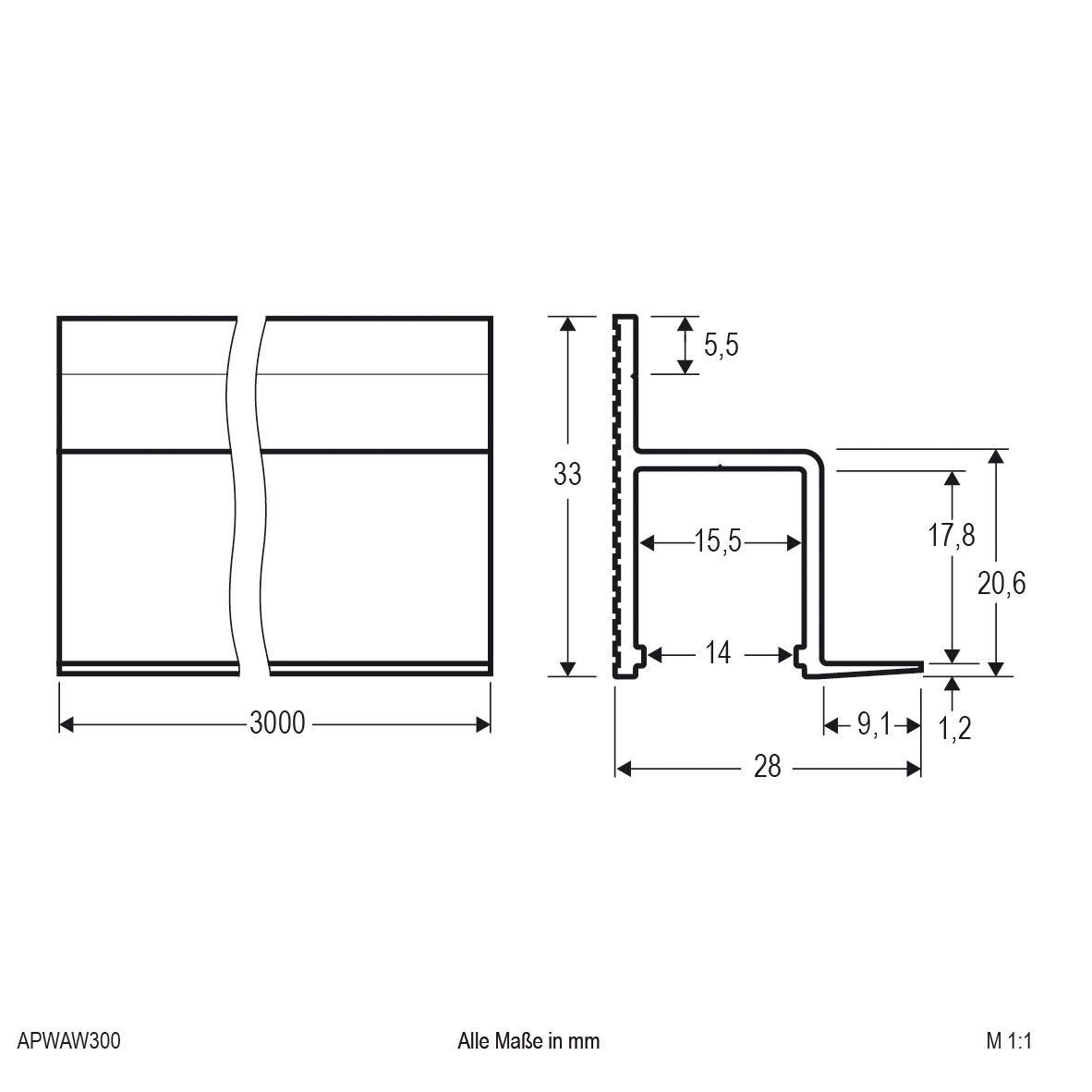 Alu-Profil ws IP20 3000x28x33mm Zubehör