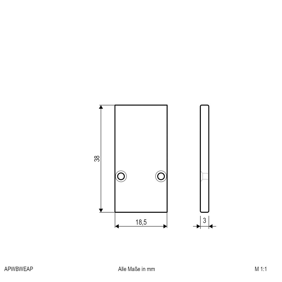 Endkappe ws Alu L3mm B18,5mm H38mm