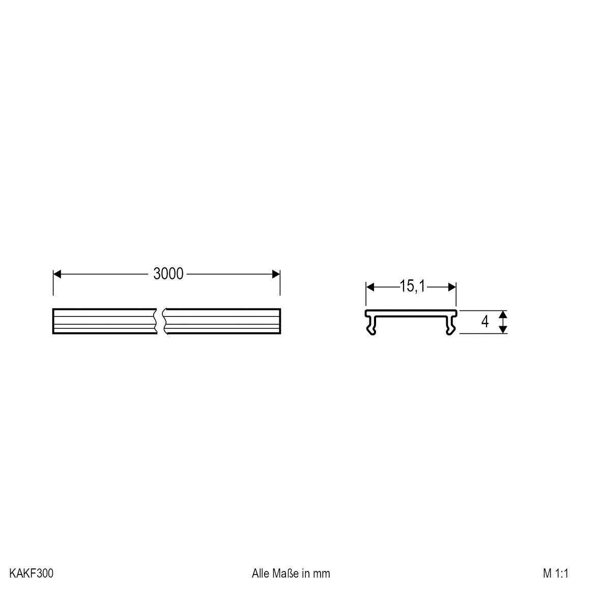 Abdeckung sym direkt Kst 3000x15x8mm