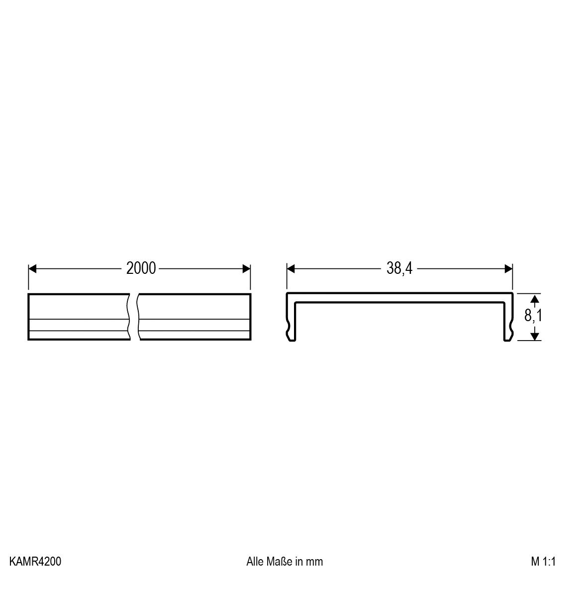 Abdeckung sym direkt Kst 2000x38,4x8,1mm