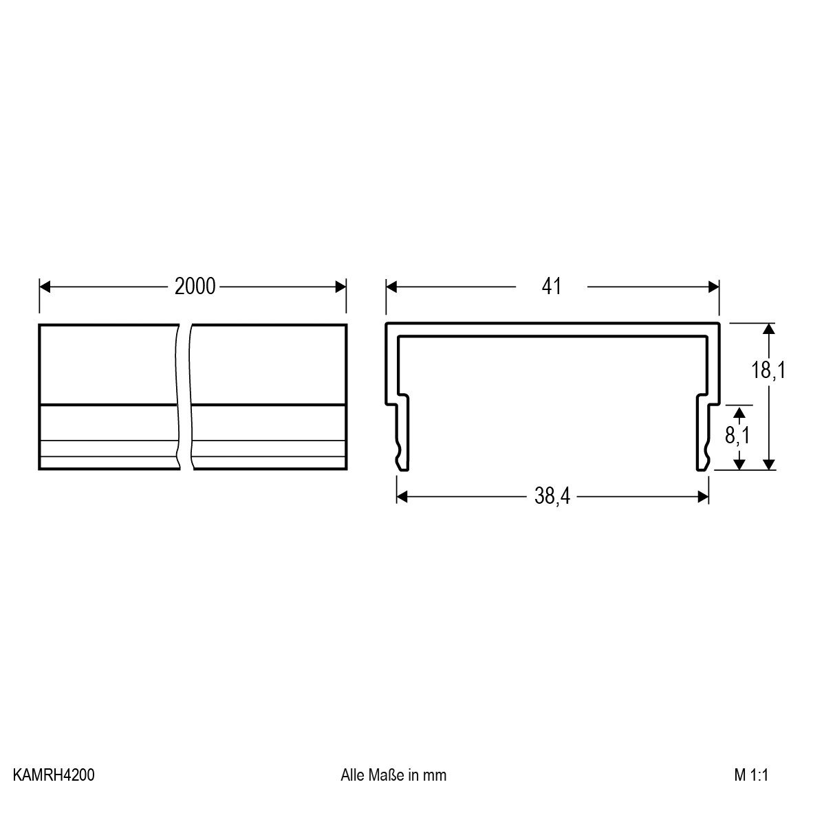 Abdeckung sym direkt Kst 2000x41x18,1mm