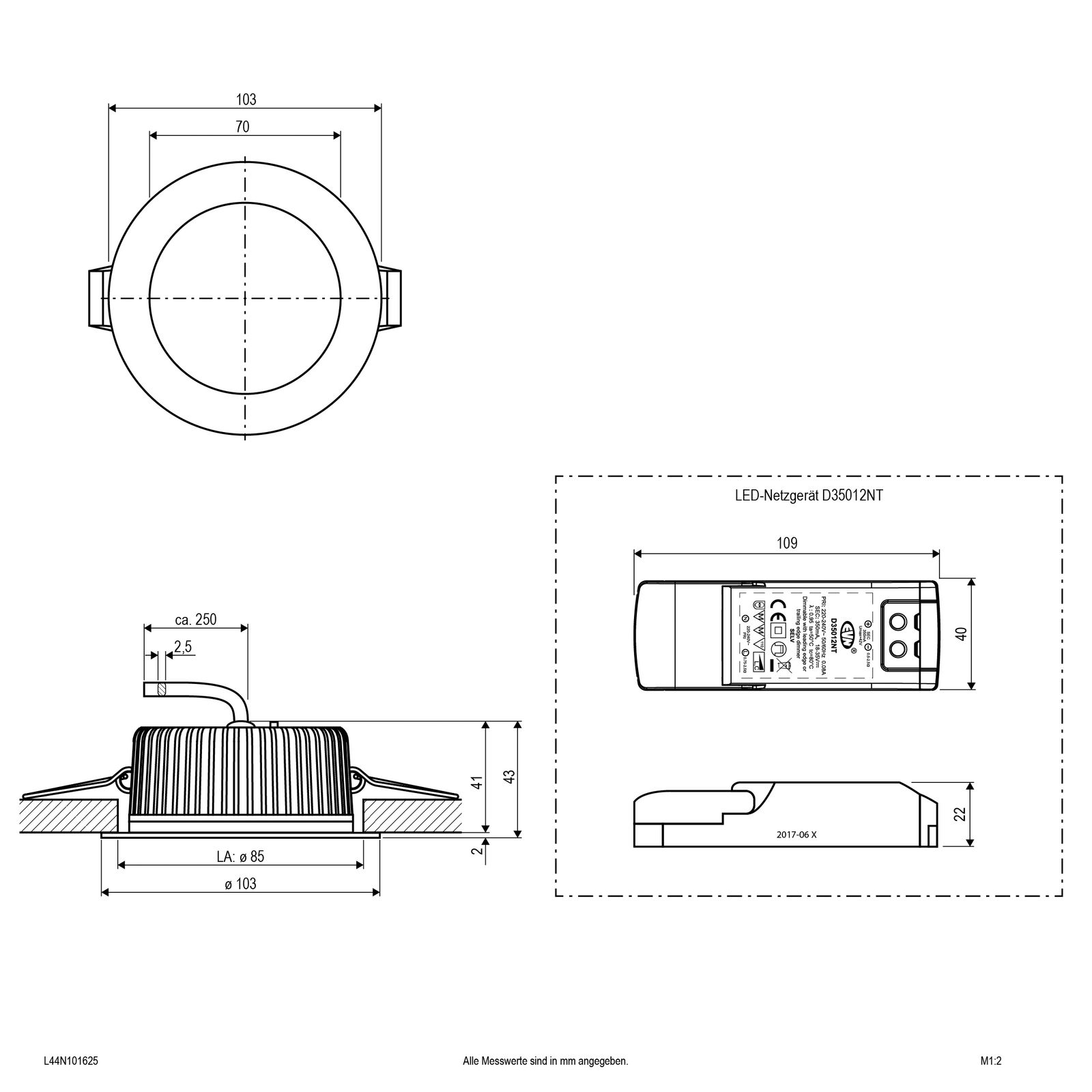 LED-Einbaustrahler 10W 3000-5700K 1200lm Konv 1LED Alu IP44 anth mt Ø/EB85mm
