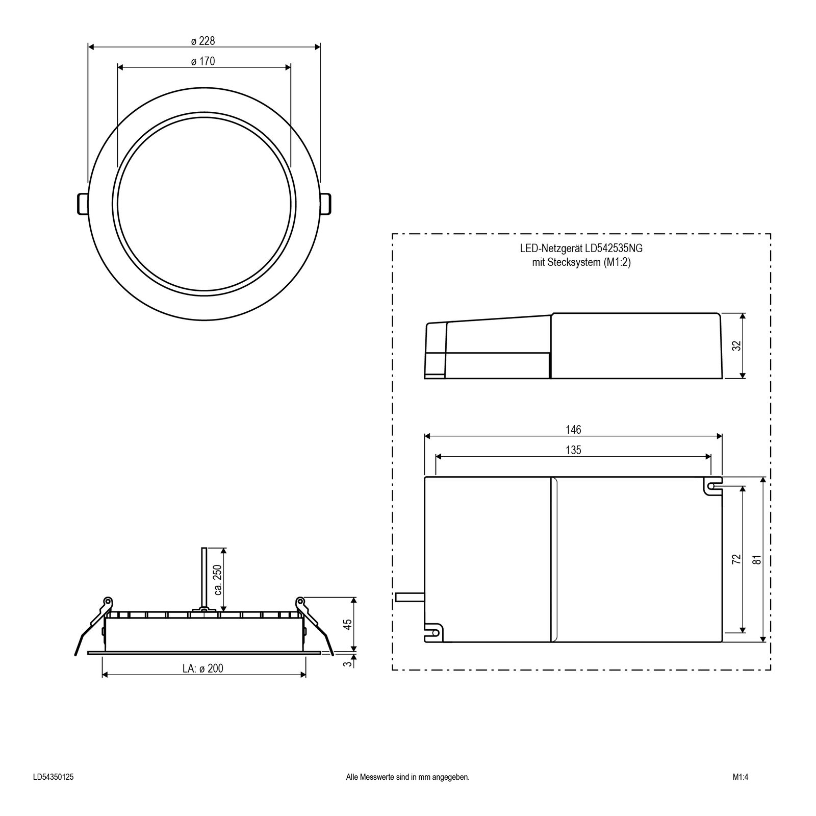 LED-Einbaustrahler 35W 3000-5700K 3800lm Konv Dimmung DALI 1LED Alu IP54 ws mt