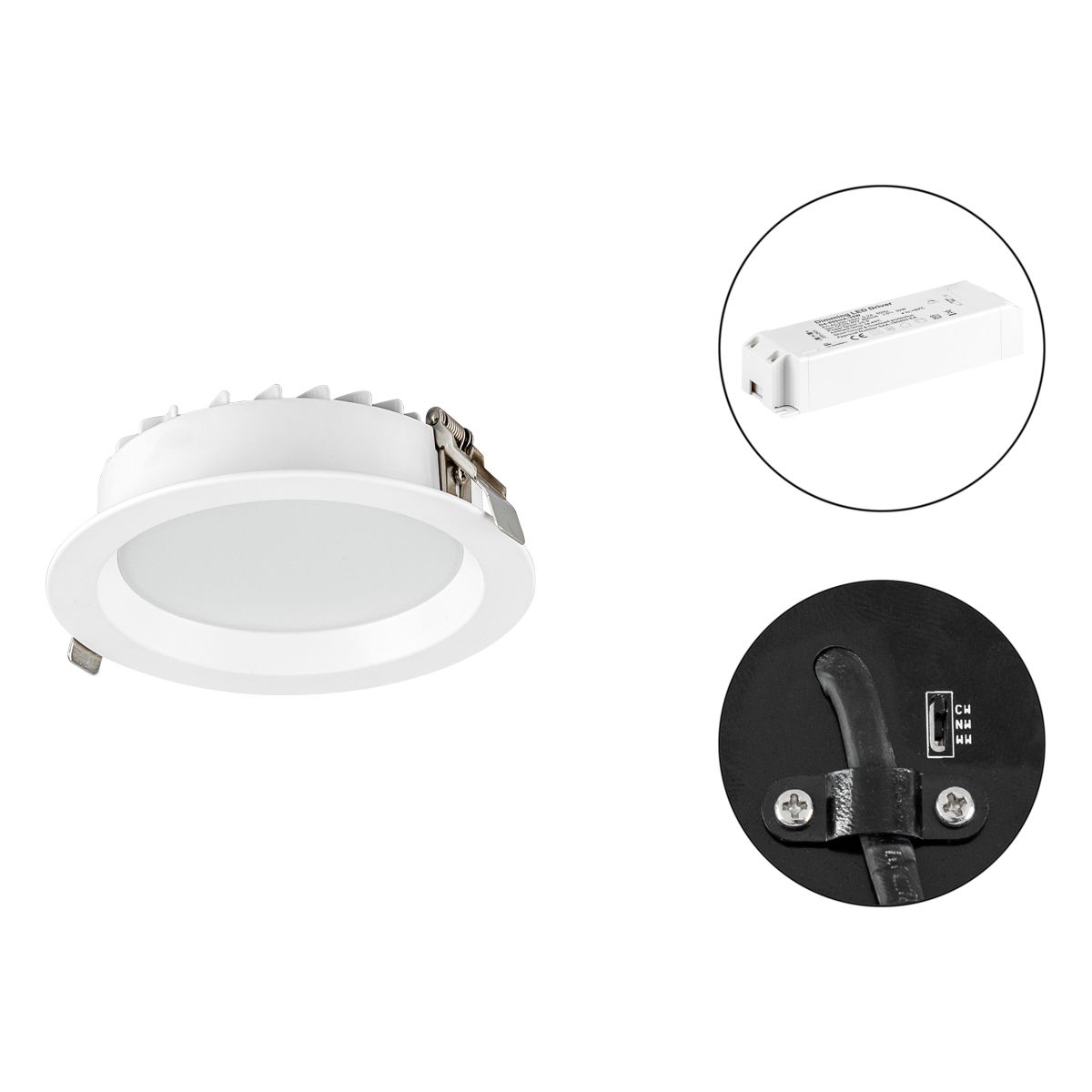 LED-Einbaustrahler 15W 3000-5700K 1580lm Konv 1LED Alu IP54 ws mt Ø/EB120mm