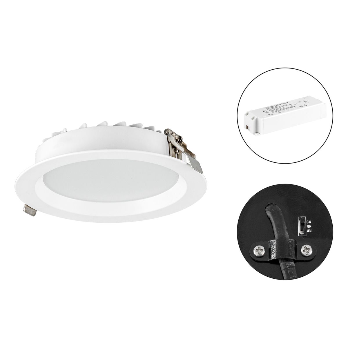 LED-Einbaustrahler 25W 3000-5700K 2600lm Konv 1LED Alu IP54 ws mt Ø/EB160mm