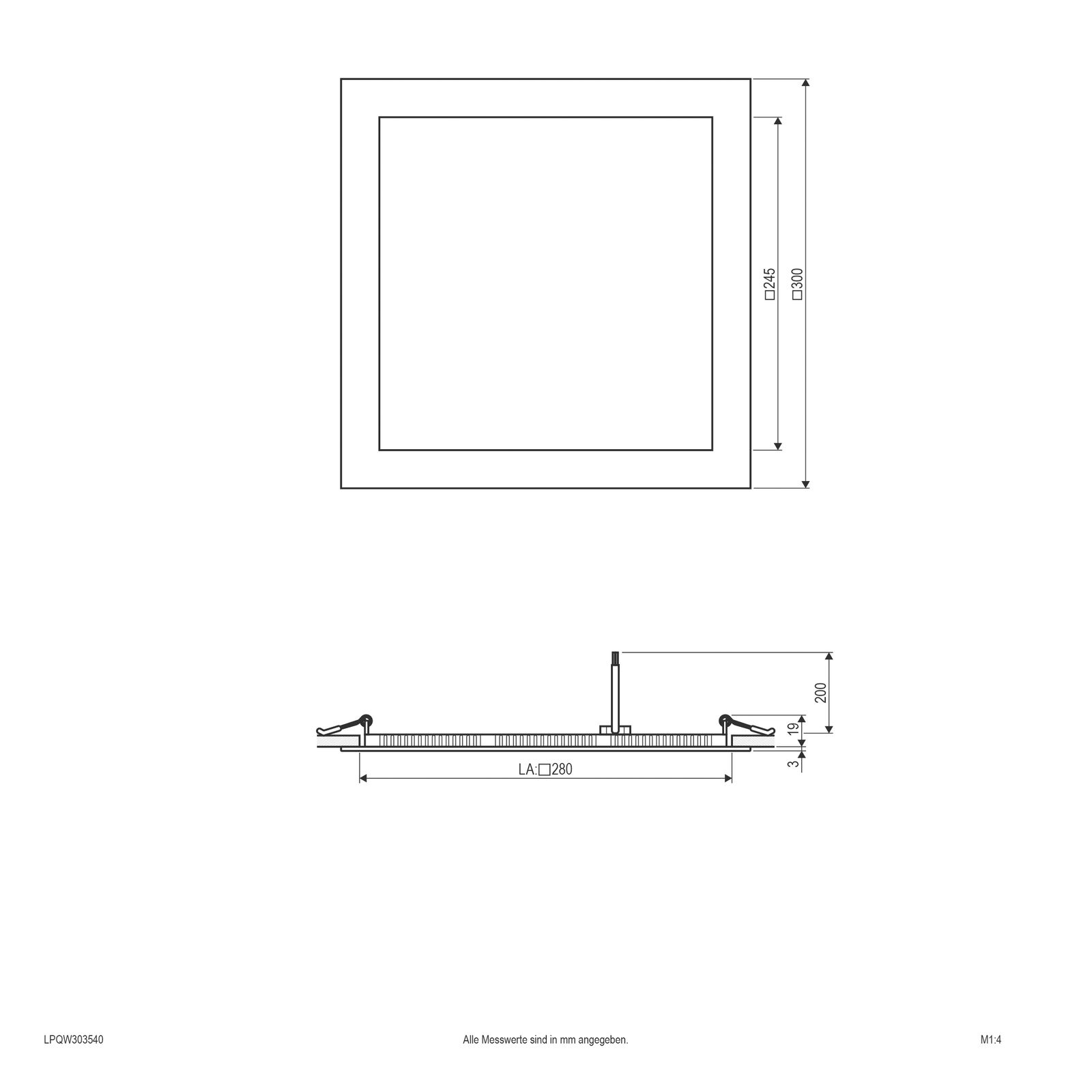LED-Deckeneinbauleuchte 27W 4000K 2567lm ws Konv IP20 300x300x22mm