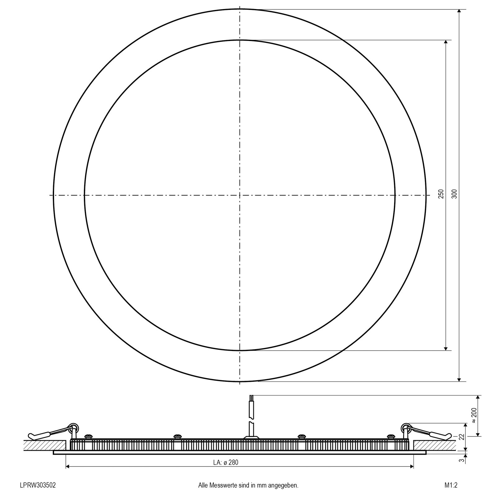 LED-Deckeneinbauleuchte 27W 3000K 2388lm ws Konv IP20 Ø300x22mm
