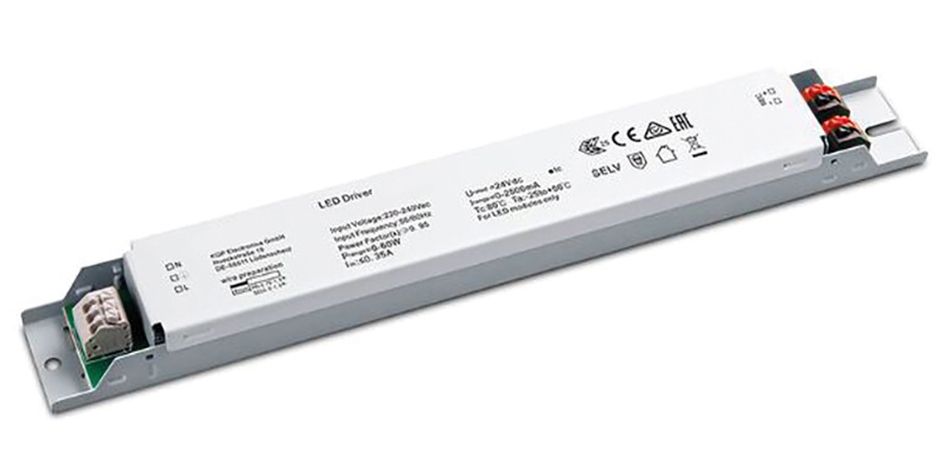 LED-Trafo 0-60W 2500mA 24V IP20 dyn Metallgeh 250x30x21mm