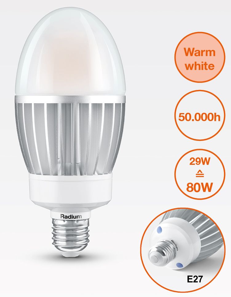 LED-Röhrenlampe E27 29W 4000K 4000lm D kl ws 360° AC Ø75x170mm 220-240V