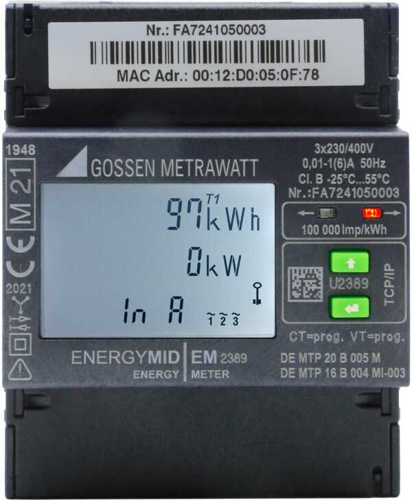 Messwandlerzähler 6A elektr digi geeicht B 5A 230V/N-L 400V/L-L Multitarif 50Hz