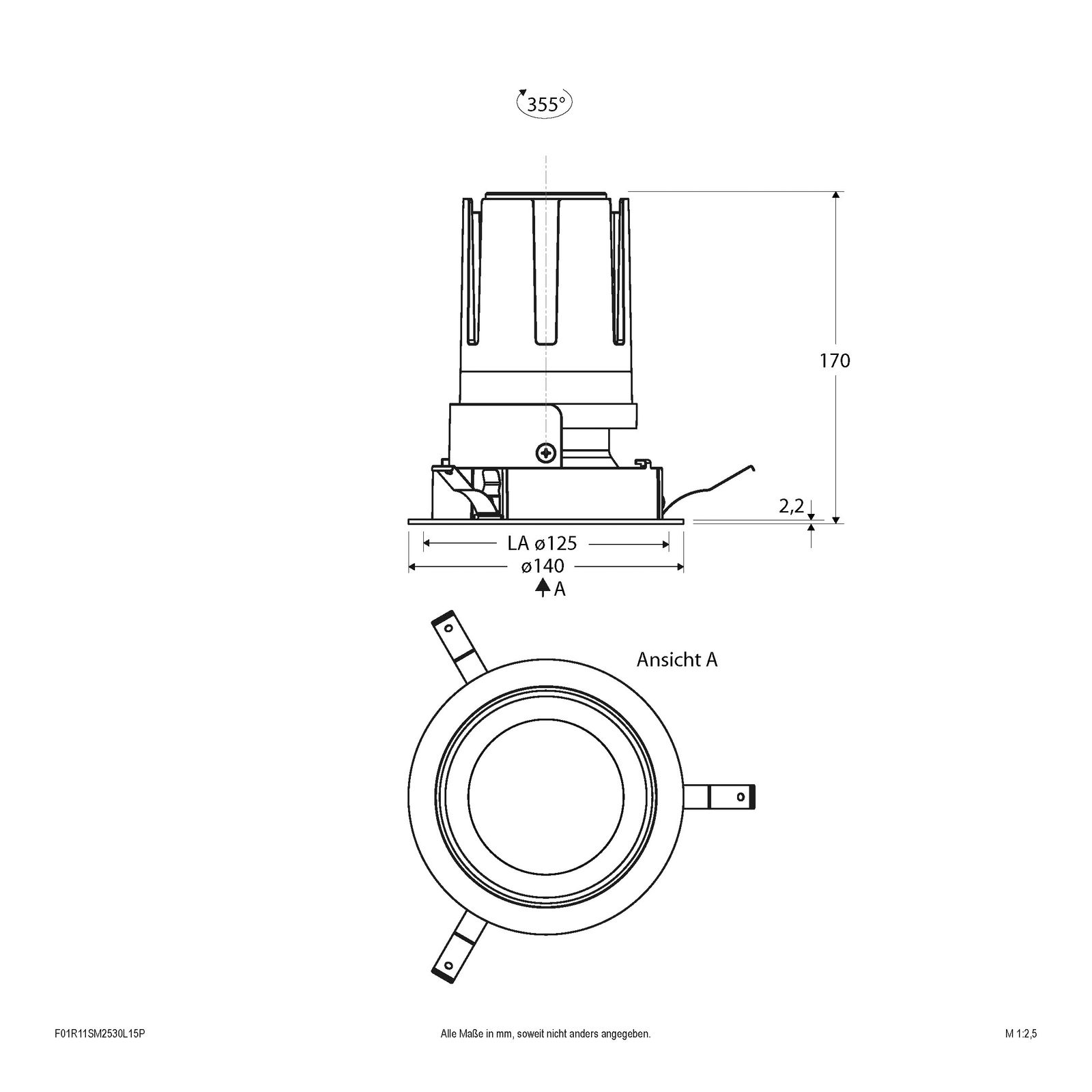 LED-Einbaustrahler 25W 3000K 2917lm Konv ws mt 1LED Alu IP20 RF:hochglänzend