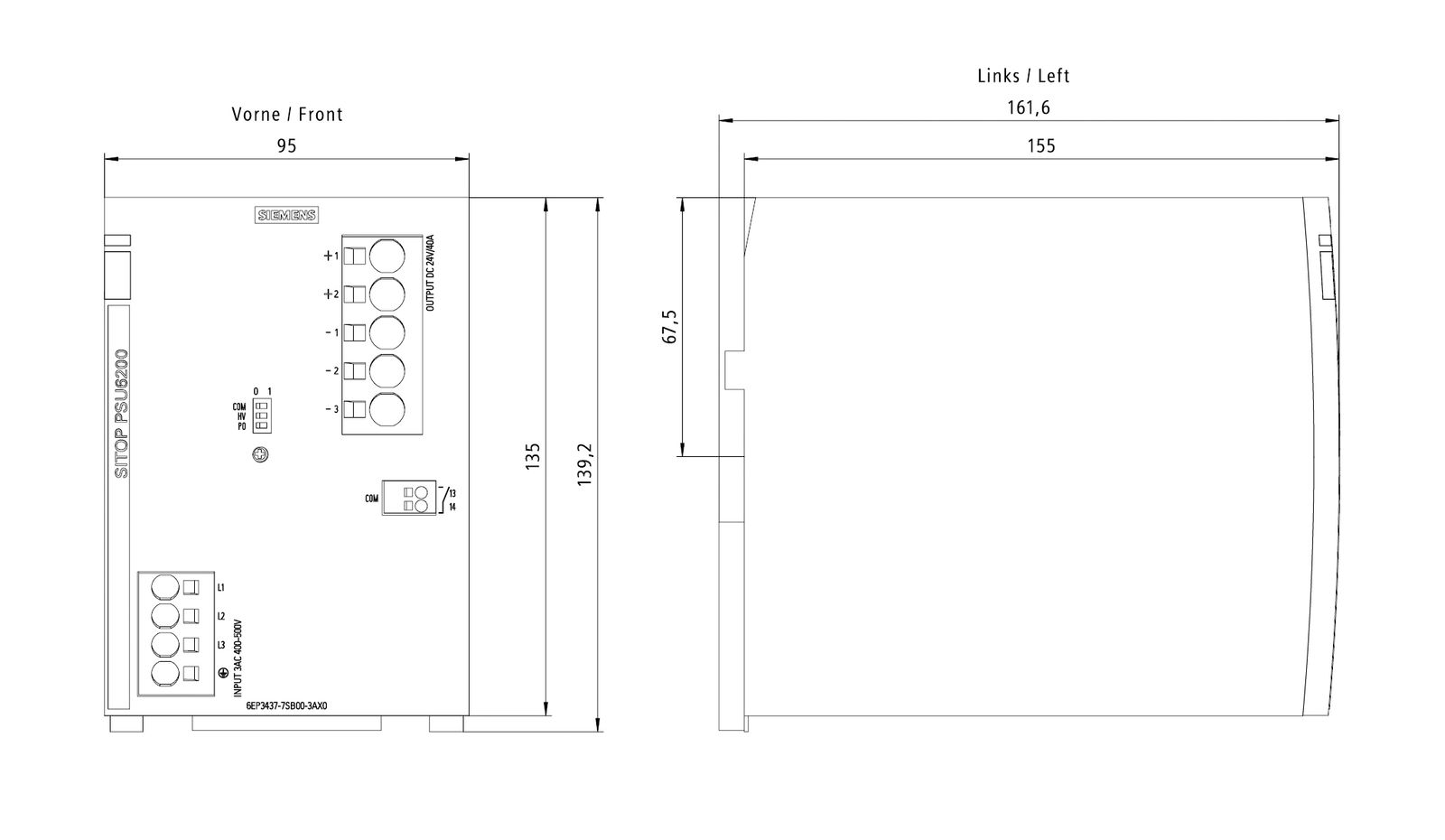 Gleichstromversorgung REG 24V 960W 40A 400VUC 500VUC f.Reiheneinb Kurzschlussf