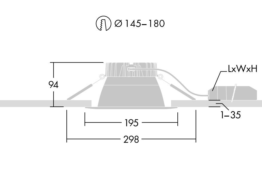 LED-Einbaustrahler 25,4W 4000K 3222lm Konv ws mt 1LED Alu IP44 RF:matt