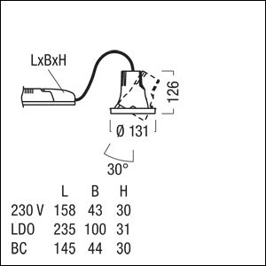 LED-Einbaustrahler 35W CARDAN 4000K 1LED 3000lm Konv Dimmung DALI Alu IP20 ws mt