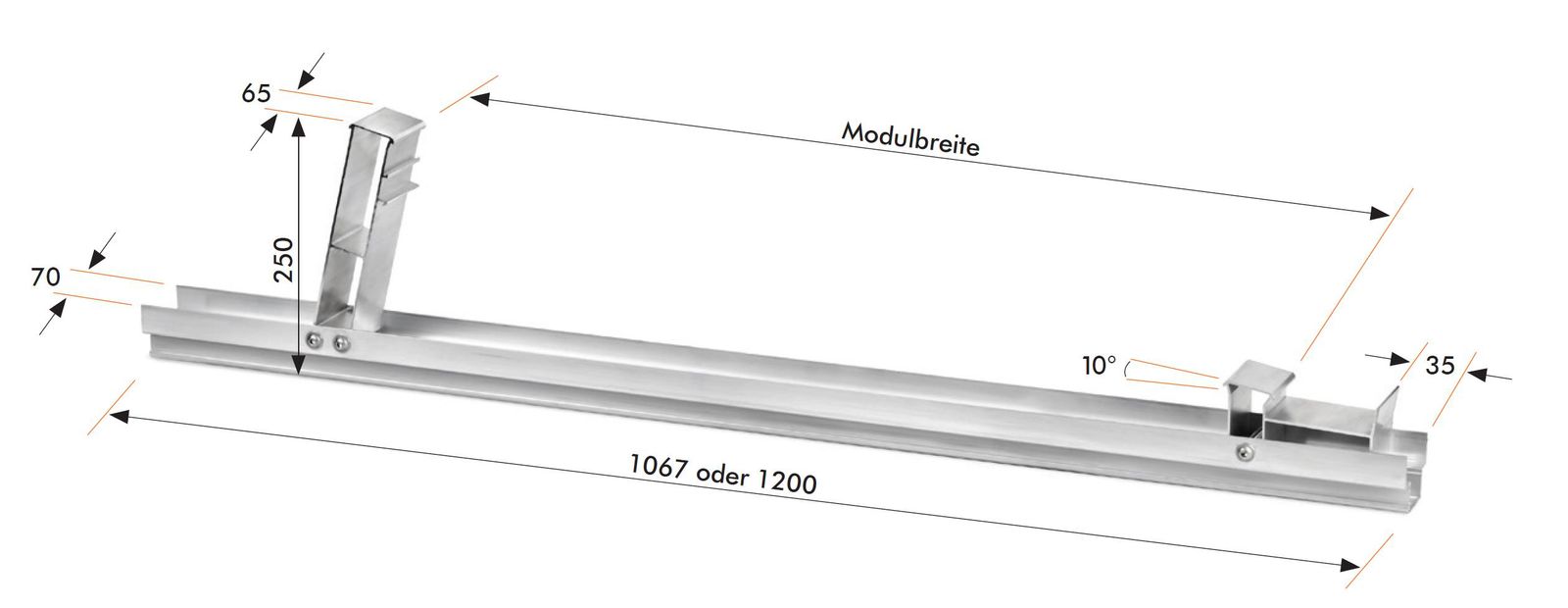 PV-Montagesystem 10° AERO Flachd Alu